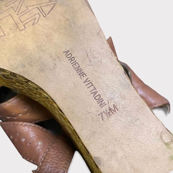 𝅺ADDRIENNE VITTADINI | Tan Leather Opened Toed Wedge Heels - Picture 3 of 9